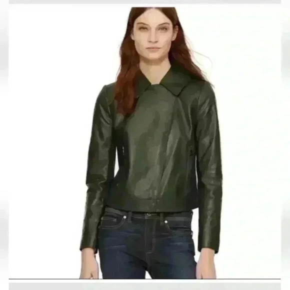 Tory Burch Jackets & Blazers - Tory Burch Women's Dark Green Sheepskin Leather Moto Jacket 0(XS-S)